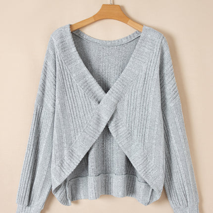 Crossover Backless Long Sleeve Knit Top