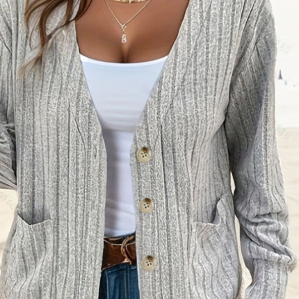 Full Size Button Up V-Neck Long Sleeve Cardigan