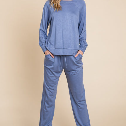 Super Lady Round Neck Raglan Sleeve Top and Pants Lounge Set