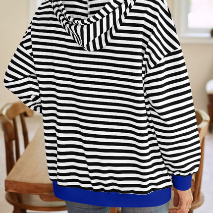 Lovelet Drawstring Striped Long Sleeve Hoodie - Vickie Lynn's