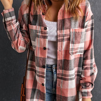 Double Take Plaid Dropped Shoulder Longline Shirt