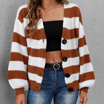 Striped Button Up Long Sleeve Sweater