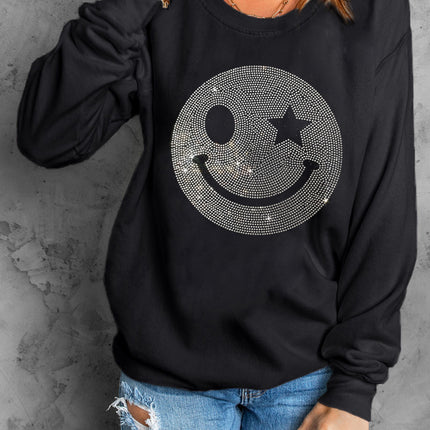 Rhinestone Smile Long Sleeve Sweatshirt