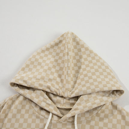 Checkered Print Kangaroo Pocket Drawstring Hoodie