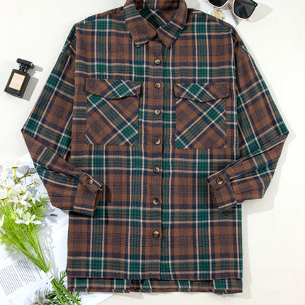 Plaid Collared Neck Button Up Jacket