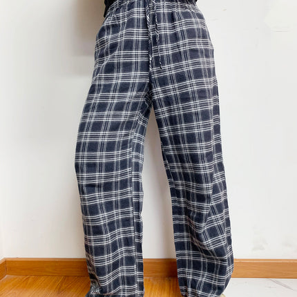 Plaid Drawstring Wide Leg Pants