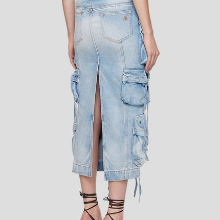 Slit Midi Denim Skirt with Pockets