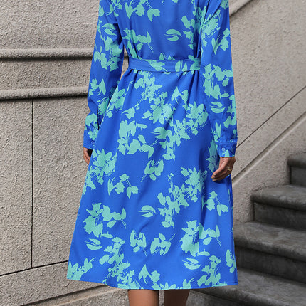 Printed Button Up Tie Waist Dress