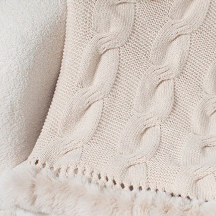 Fuzzy Hem Cable-Knit Poncho