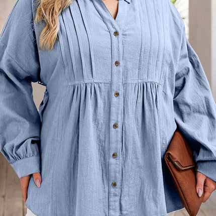 Plus Size High-Low Button Up Dropped Shoulder Shirt