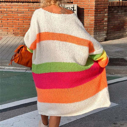 Color Block V-Neck Long Sleeve Sweater Dress