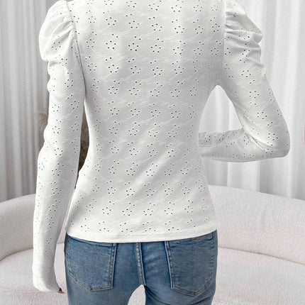 Eyelet Mock Neck Long Sleeve Top