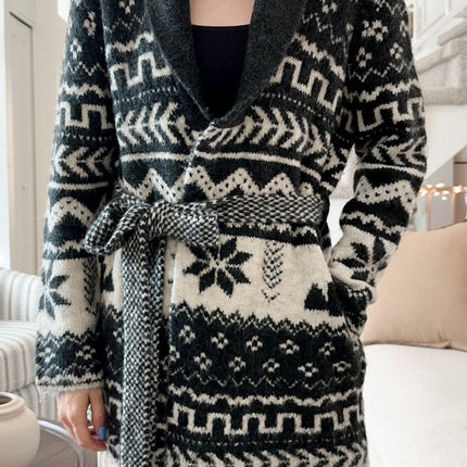 Snowflakes Collared Neck Long Sleeve Cardigan