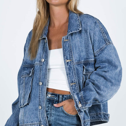 Collared Neck Button Up Denim Jacket