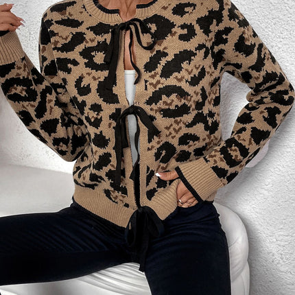 Perfee Tied Leopard Long Sleeve Cardigan