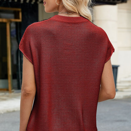 Exposed Seam Round Neck Short Sleeve Sweater