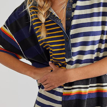 Exposed Seam Striped Half Sleeve Mini Dress