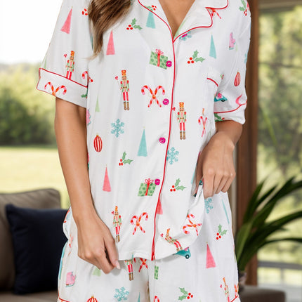 Printed Short Sleeve Top and Shorts Lounge Set