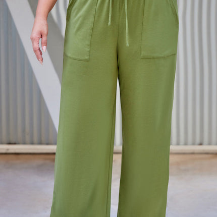 Plus Size Drawstring Straight Pants with Pockets