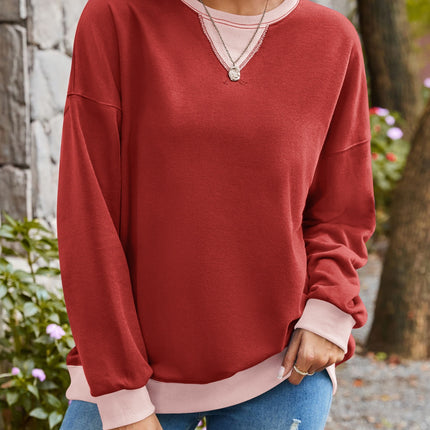 Lovelet Contrast Round Neck Long Sleeve Sweatshirt