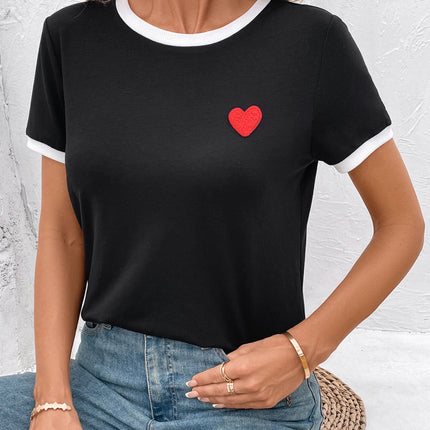 Heart Round Neck Short Sleeve T-Shirt