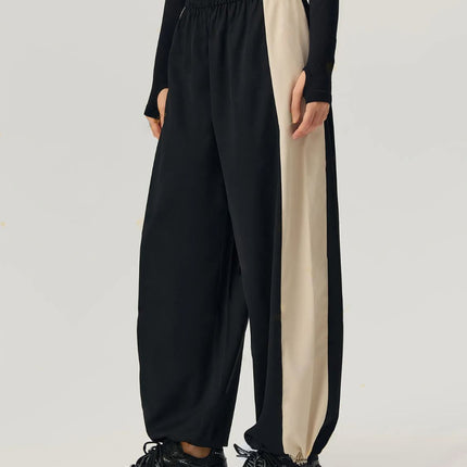 Drawstring Hem Contrast Elastic Waist Pants