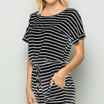 Heimish Full Size Striped Round Neck Short Sleeve Romper