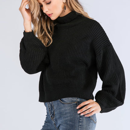 Double Take Turtleneck Rib-Knit Dropped Shoulder Sweater