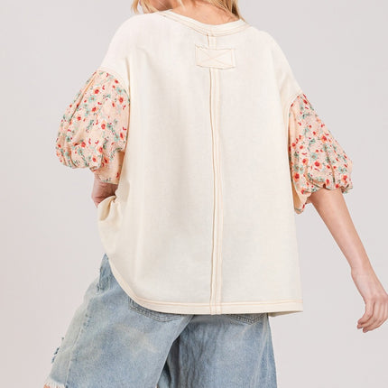 SAGE + FIG Round Neck Bubble Sleeve Oversize Top