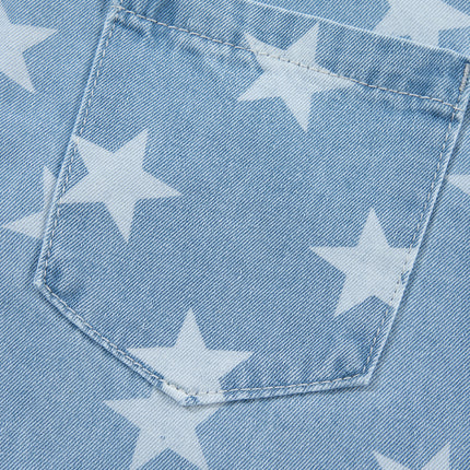 Raw Hem Star Collared Neck Denim Top