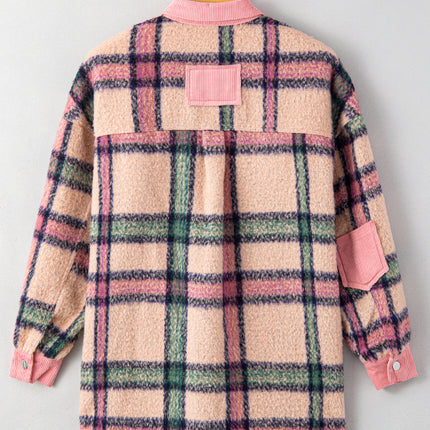 Fuzzy Plaid Corduroy Patchwork Shacket