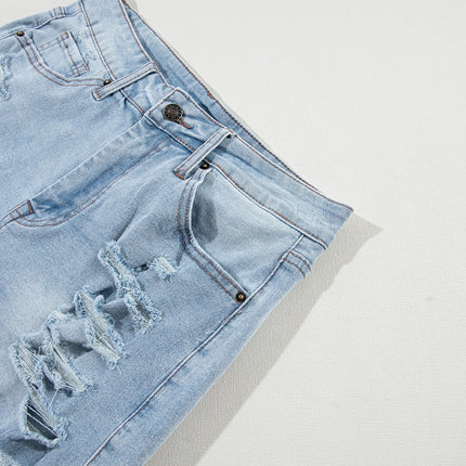 Distressed Raw Hem Denim Shorts