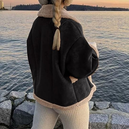 Fuzzy Collared Neck Long Sleeve Jacket