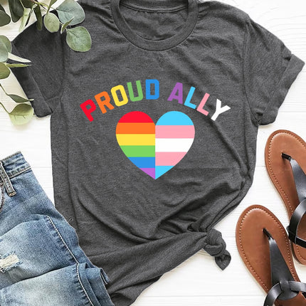 PROUD ALLY Round Neck Short Sleeve T-Shirt