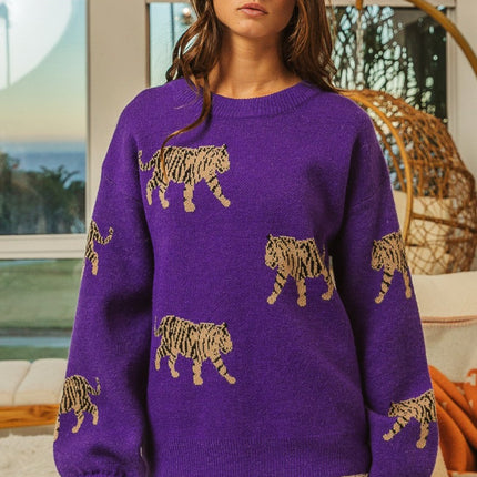 BiBi Tiger Pattern Long Sleeve Sweater