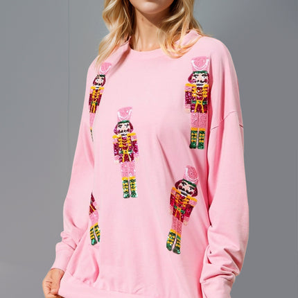 Double Take Sequin Nutcracker Round Neck Long Sleeve Sweatshirt
