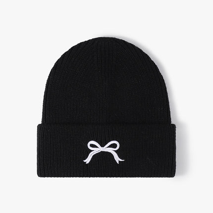 Embroidered Bow Knit Hat