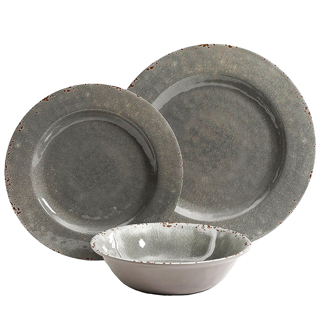 Studio California Mauna 12 Piece Dinnerware Set in  Gray Crackle Look Decal