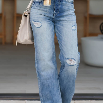 Distressed Straight Jeans with Pockets