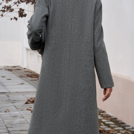 Pocketed Collared Neck Long Sleeve Coat