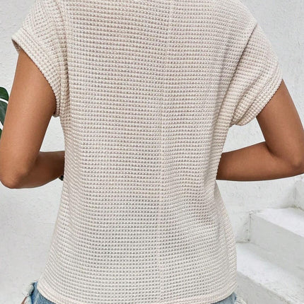 Waffle-Knit Round Neck Short Sleeve Top