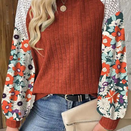 Printed Round Neck Long Sleeve Top