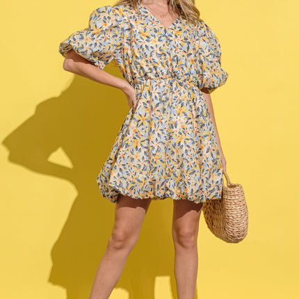 And The Why Full Size Floral Surplice Puff Sleeve Dress