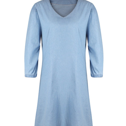 Full Size V-Neck Half Sleeve Denim Dress - Vickie Lynn's