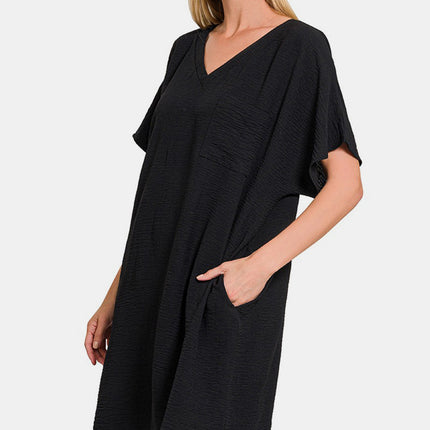 Zenana V-Neck Tee Dress with Pockets