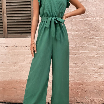 Ruffled Surplice Cap Sleeve Jumpsuit