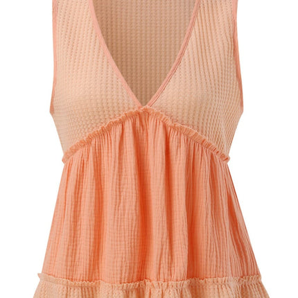 Waffle-Knit Frill V-Neck Tank