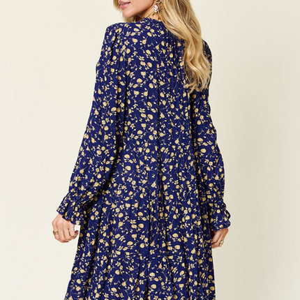 Double Take Full Size Printed Ruffle Hem Long Sleeve Dress