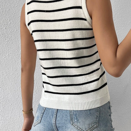 Striped Round Neck Knit Vest