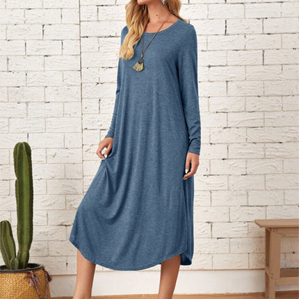 Pocketed Round Neck Long Sleeve Tee Dress